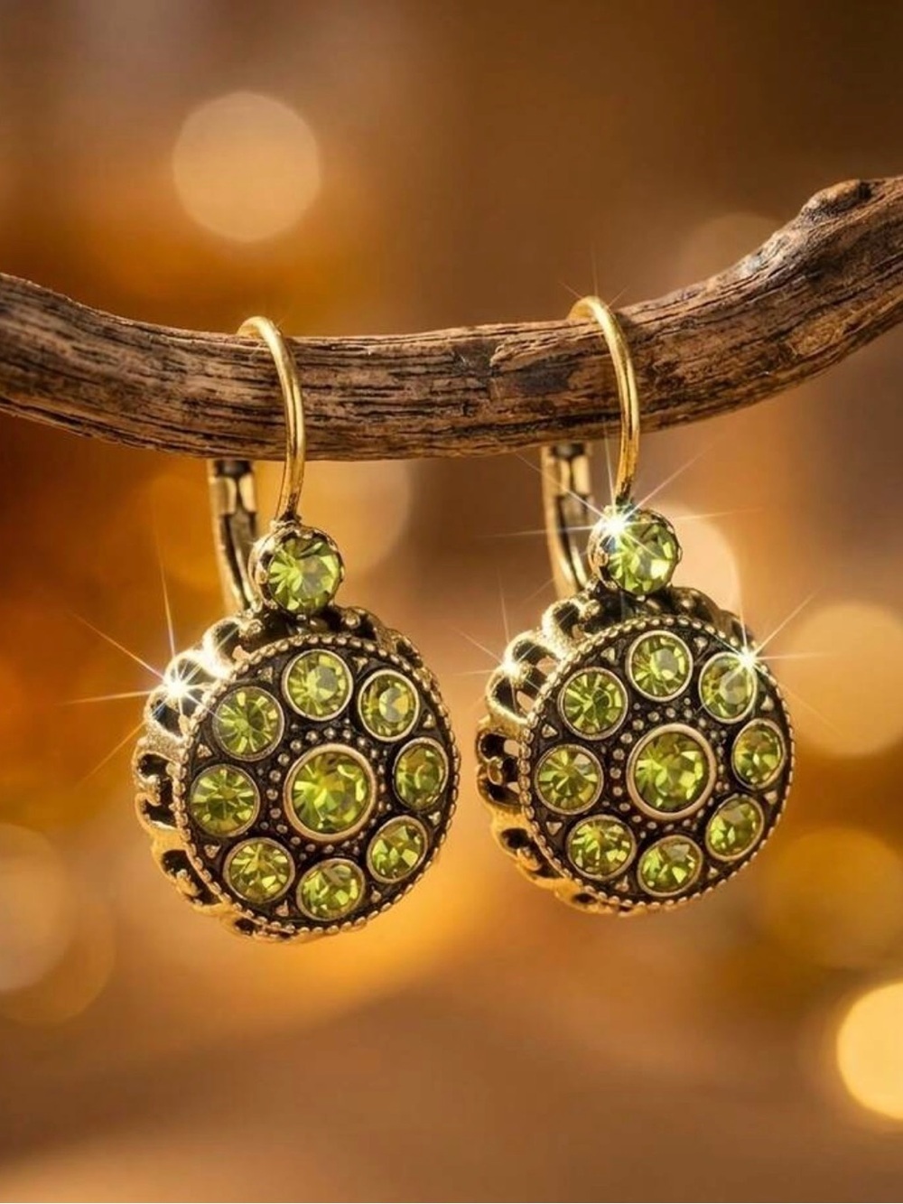 Vintage Green Crystal Drop Earrings